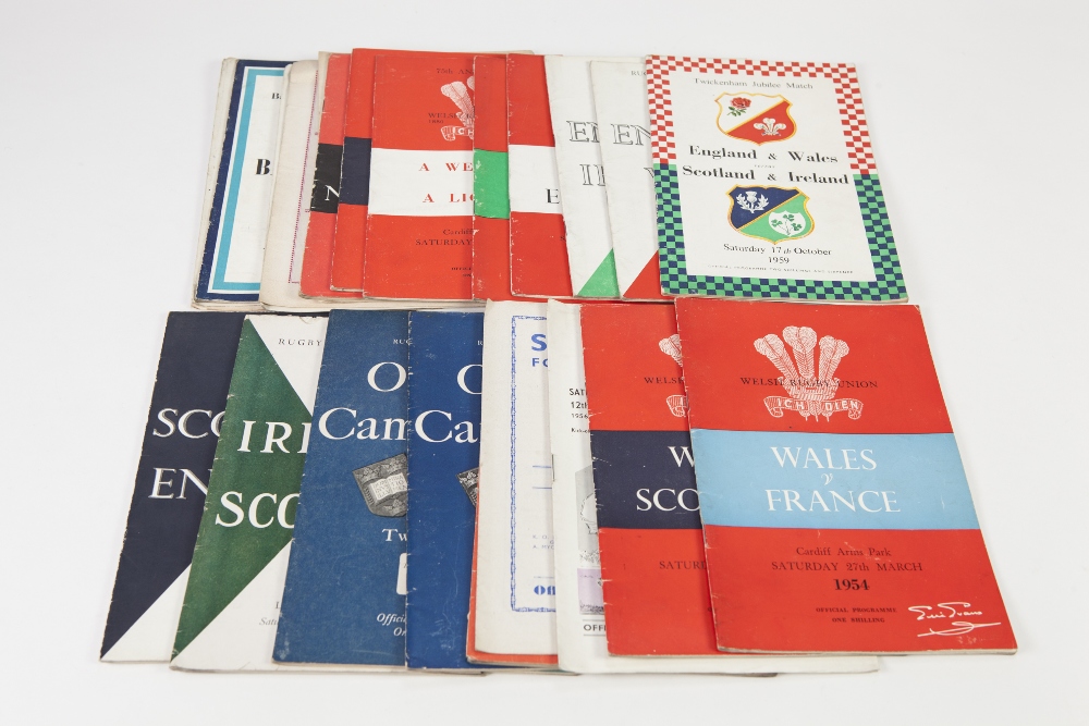 TWENTY ONE RUGBY UNION PROGRAMMES FROM THE 1950s, England vs Wales 1954, England vs Ireland 1956,