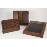 LATE VICTORIAN MEDIUM OAK PORTABLE WRITING SLOPE with inlet brass oblong tablet to top, 13 3/4" (