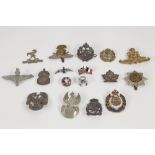 THIRTEEN VARIOUS REGIMENTAL CAP BADGES, a Royal Flying Corps brooch and three other badges