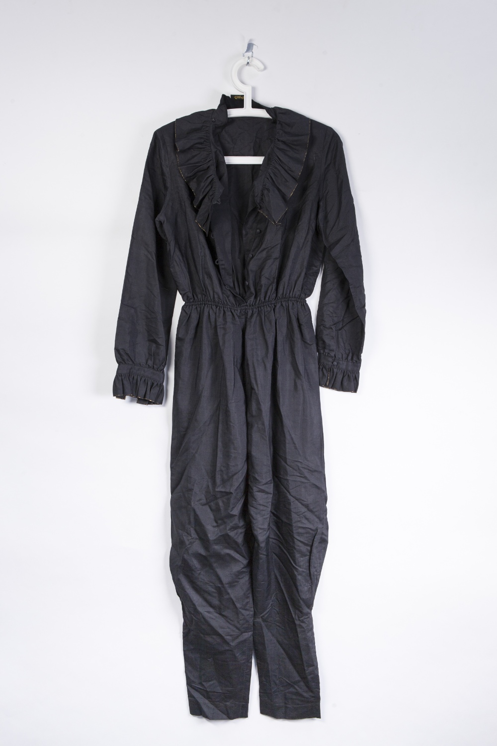 'LAURA'S' HONG KONG CHINESE HAND MADE BLACK FABRIC JUMPSUIT with gold thread edging, size 12/14 - Image 2 of 2