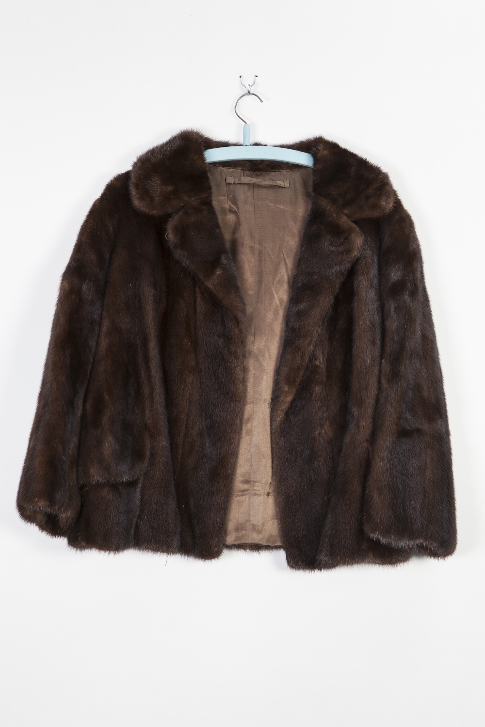 LADY'S DARK BROWN MINK SHORT EVENING JACKET, with revered collar and hook fastening front, approx