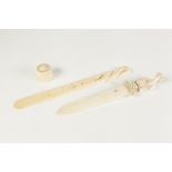 19th CENTURY IVORY PAGE TURNING KNIFE, the handles with carved with a female bust issuing from a