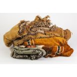 COLLECTION OF CHENILLE CLOTHS to include three tan examples, plus one green, one red and one