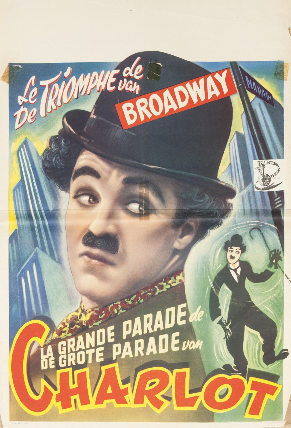 SEVEN 1940's CHARLIE CHAPLIN BELGIAN FILM POSTERS, including: 'MODERN TIMES' (x3), 'CITY LIGHTS' (