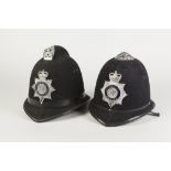 POLICE CONSTABLE BLACK FELT AND PLATED METAL TALL OVAL HELMET, bearing 'Metropolitan Police' BADGE