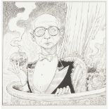 CHRIS RIDELL (b.1962) PEN AND INK POLITICAL CARTOON Gerald Kaufman seated in a private box at a