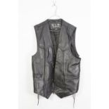 G.T.H. LEATHERS, GENT'S BLACK LEATHER BOMBER JACKET with zip-up front and broad belt together with a