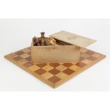 HENRI CHAVET CARVED AND STAINED HARD WOOD CHESS SET, Staunton pattern, height of king 3 1/4" (8.