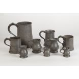 NINETEENTH CENTURY QUART TANKARD, with a number of VR stamped and other marks around the rim,