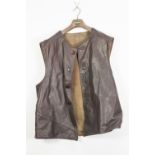 BROWN LEATHER JERKIN with zip-up front, bears label 'MK II Leather Jerkin size 3xL contract No 72230