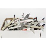 NINE MADE-UP PLASTIC PUSH TOGETHER MODELS OF PASSENGER AIRCRAFT each on stand, as display model, the