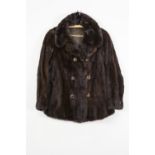 LADY'S DARK BROWN MINK JACKET with revered shawl collar, double breasted with two slit pockets