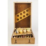 20th CENTURY WOODEN BOXED INDOOR CARPET CROQUET SET with eight mallets, eight wooden balls, metal