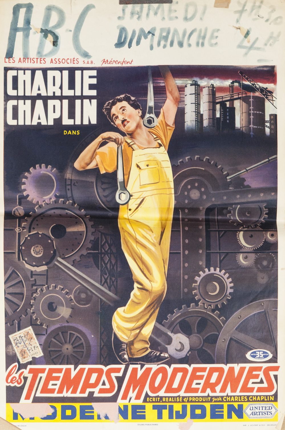SEVEN 1940's CHARLIE CHAPLIN BELGIAN FILM POSTERS, including: 'MODERN TIMES' (x3), 'CITY LIGHTS' ( - Image 4 of 7