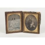 NINETEENTH CENTURY TINTYPE PORTRAIT PHOTOGRAPH, of a gentleman seated with a baby girl on his