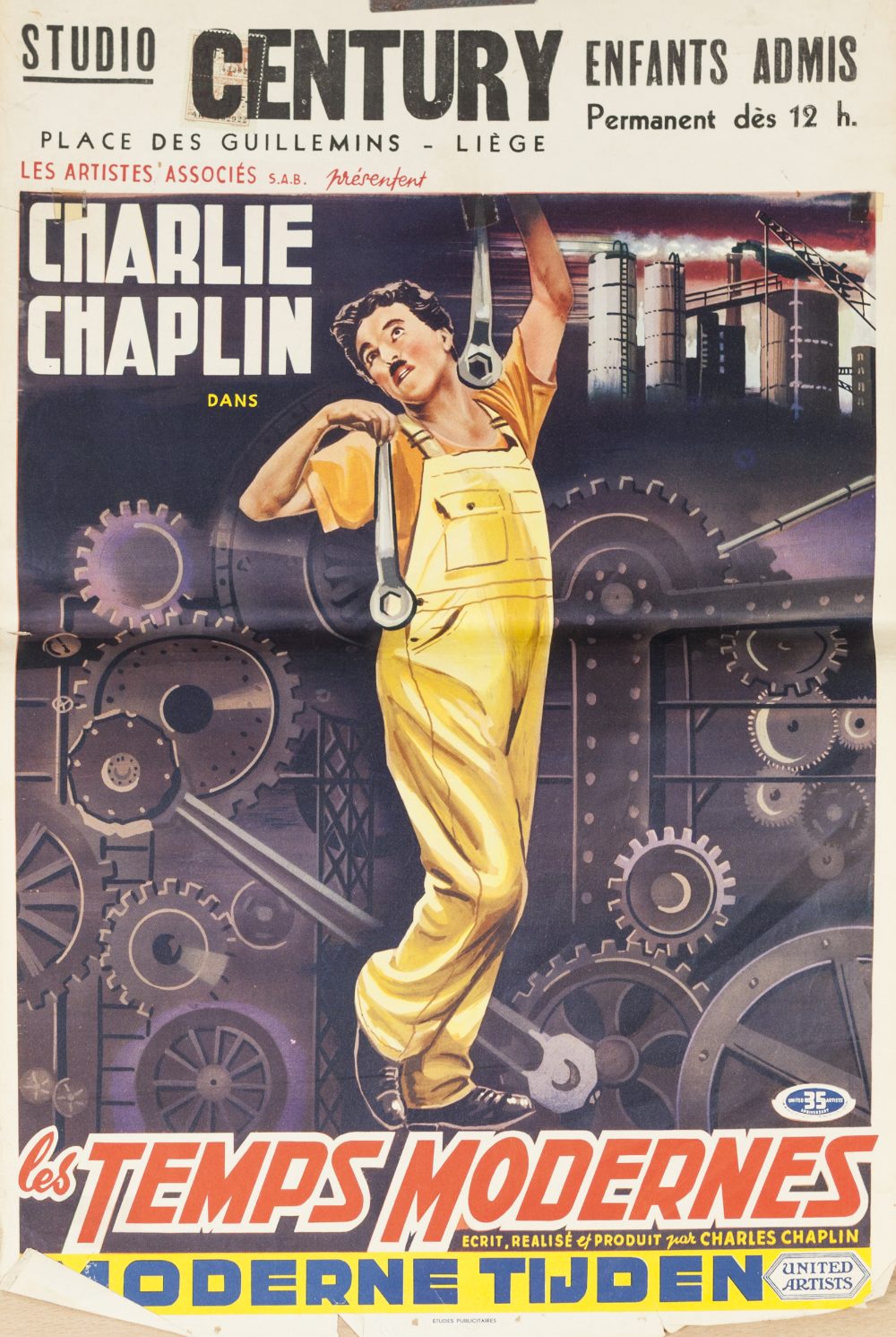 SEVEN 1940's CHARLIE CHAPLIN BELGIAN FILM POSTERS, including: 'MODERN TIMES' (x3), 'CITY LIGHTS' ( - Image 5 of 7