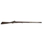 NINETEENTH CENTURY PERCUSSION LARGE BORE MUSKET, half stocked in oak, the end brass fitting