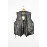 GTH GENT'S BLACK LEATHER VEST/JERKIN with lace-up sides, bears original retail label, size 46