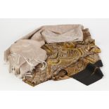 LARGE WOVEN SILK SHAWL OR SCARF, with all-over brown and black foliate pattern to both sides,