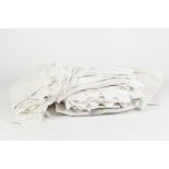 COLLECTION OF WHITE TABLE LINENS to include crochet and linen tablecloths, napkins, fabric swatches,