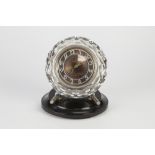 MAJAK, USSR STYLISH CUT GLASS, CHROME PLATED AND BLACK PLASTIC MANTLE CLOCK, the 4" Arabic dial with