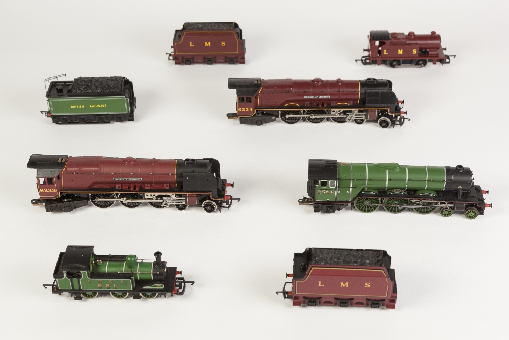 THREE HORNBY 00 GAUGE 4-6-2 LOCOMOTIVES WITH TENDERS, UNBOXED viz LMS Duchess of Sutherland 6233 and