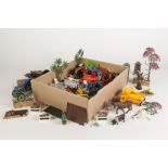 COLLECTION OF BRITAINS AND OTHER PLASTIC FARM AND ZOO ANIMALS TOGETHER WITH GARDEN RELATED ITEMS;