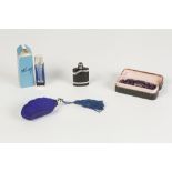 FRENCH, BOXED EARLY TWENTIETH CENTURY TURNED WOOD AND BLUE LACQUERED PERFUME PHIAL HOLDER, the screw