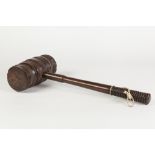 LATE 19th/EARLY 20th CENTURY TURNED WALNUT WOOD OVERSIZE CEREMONIAL GAVEL OR ADVERTISING PIECE,