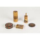 MAUCHLINE WARE BUTTER CHURN PATTERN MEASURING TAPE HOLDER, View of Bolton Abbey from the West, 3" (