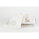 COLLECTION OF TABLE LINENS to include crochet, embroidered and linen tablecloths, doilies,