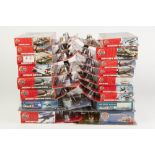 FOURTEEN AIRFIX PLASTIC KITS 'STARTER SETS' 1:72 with paints, glue, etc., mounted on card, some