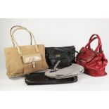 FOUR LADY'S LEATHER HANDBAGS VARIOUS AND A CORDUROY AND LEATHER HANDBAG (5)