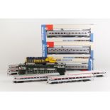 WALTHERS USA THREE BOXED H0 GAUGE AMTRAK COACHES viz lounge and two sleeper cars in silver, red,