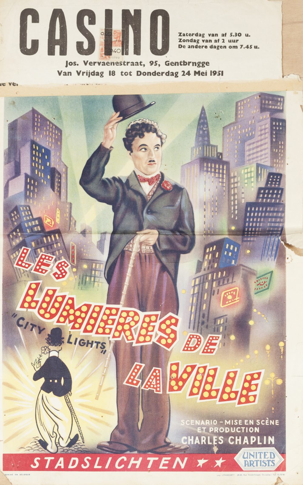 SEVEN 1940's CHARLIE CHAPLIN BELGIAN FILM POSTERS, including: 'MODERN TIMES' (x3), 'CITY LIGHTS' ( - Image 7 of 7