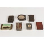 LATE NINETEENTH CENTURY MOULDED BROWN PROTOPLASTIC/COMPOSITION BOOK FORM VESTA BOX, one side with