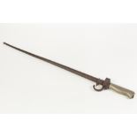 LATE 19th CENTURY FRENCH EPEE BAYONET of cruciform section with curved single quillon, 25 1/4" (