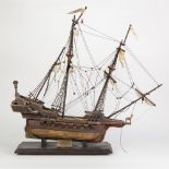 EARLY TWENTIETH CENTURY PAINTED WOOD MODEL REPRESENTING 'THE GOLDEN HIND', depicted with furled