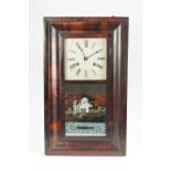 TWO MAHOGANY CASED AMERICAN WALL CLOCKS, each of typical form with 30-hour movement striking on