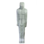 A MODERN CARVED LIGHTWEIGHT BREEZEBLOCK ALMOST LIFE-SIZE FIGURE, SIMILAR TO IRON MAN 6' TALL