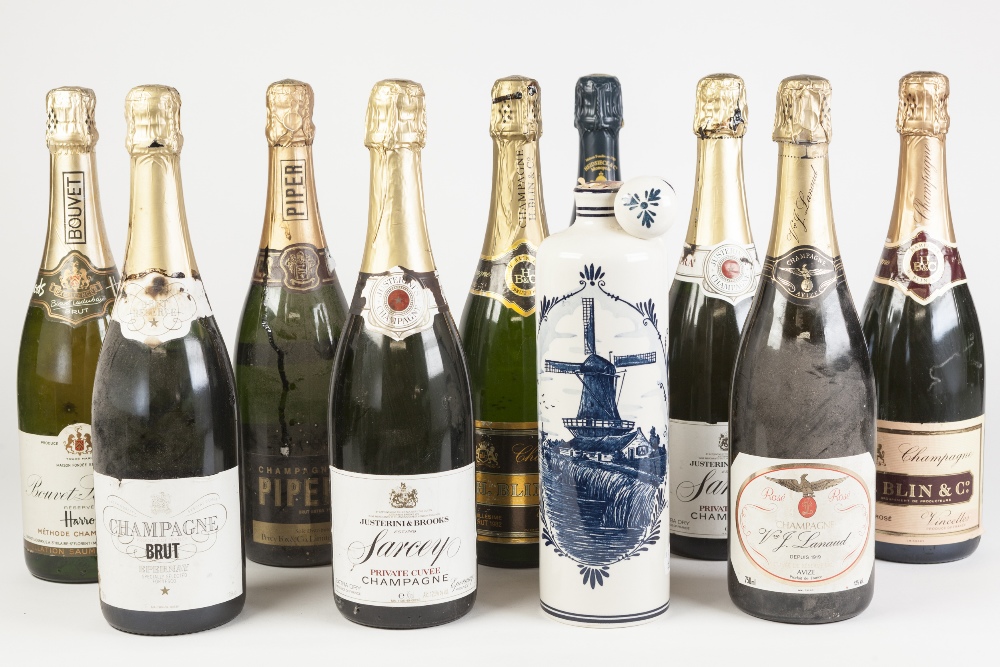 NINE BOTTLES OF CHAMPAGNE, including: HEIDSIECK & Co, Monopole Blue Top, SAREY (x2), H. BLIN & Co (