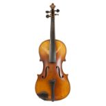 A VIOLIN, 'COPY OF A STRADIVARIUS' with printed label 'Made in Czechoslovakia' with 14 1/4" two part