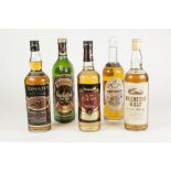 FIVE 70/75cl BOTTLES OF MALT SCOTCH WHISKY, comprising: TOMATIN 10 YEARS, GLEN GRANT 5 YEARS,