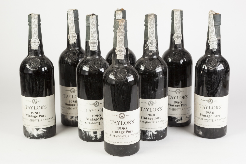 SEVEN 75cl BOTTLES OF TAYLOR'S VINTAGE PORT, 1980, owc, lacking lid