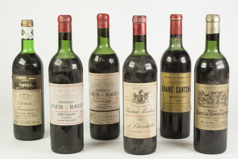 FIVE BOTTLES OF FRENCH RED WINE FROM THE 1960's, comprising: CHATEAU LYNCH BAGES, Pauillac, 1961 and