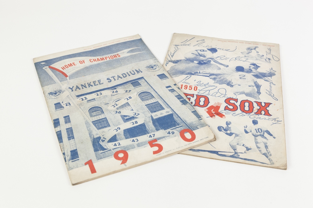 TWO AMERICAN BASEBALL OFFICIAL PROGRAMMES AND CARDS, New York Yankees v Cleveland, 1950 and Red