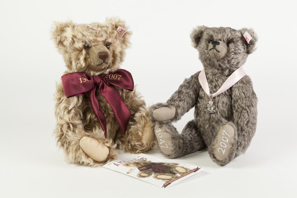 TWO STEIFF 'COMMEMORATIVE' TEDDY BEARS, comprising: 1907-2007, and 1947-2007, 11" (28cm) high, (2)