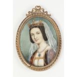 FRENCH SCHOOL (Late Nineteenth Century) OVAL PORTRAIT MINIATURE ON IVORY of a Medieval French