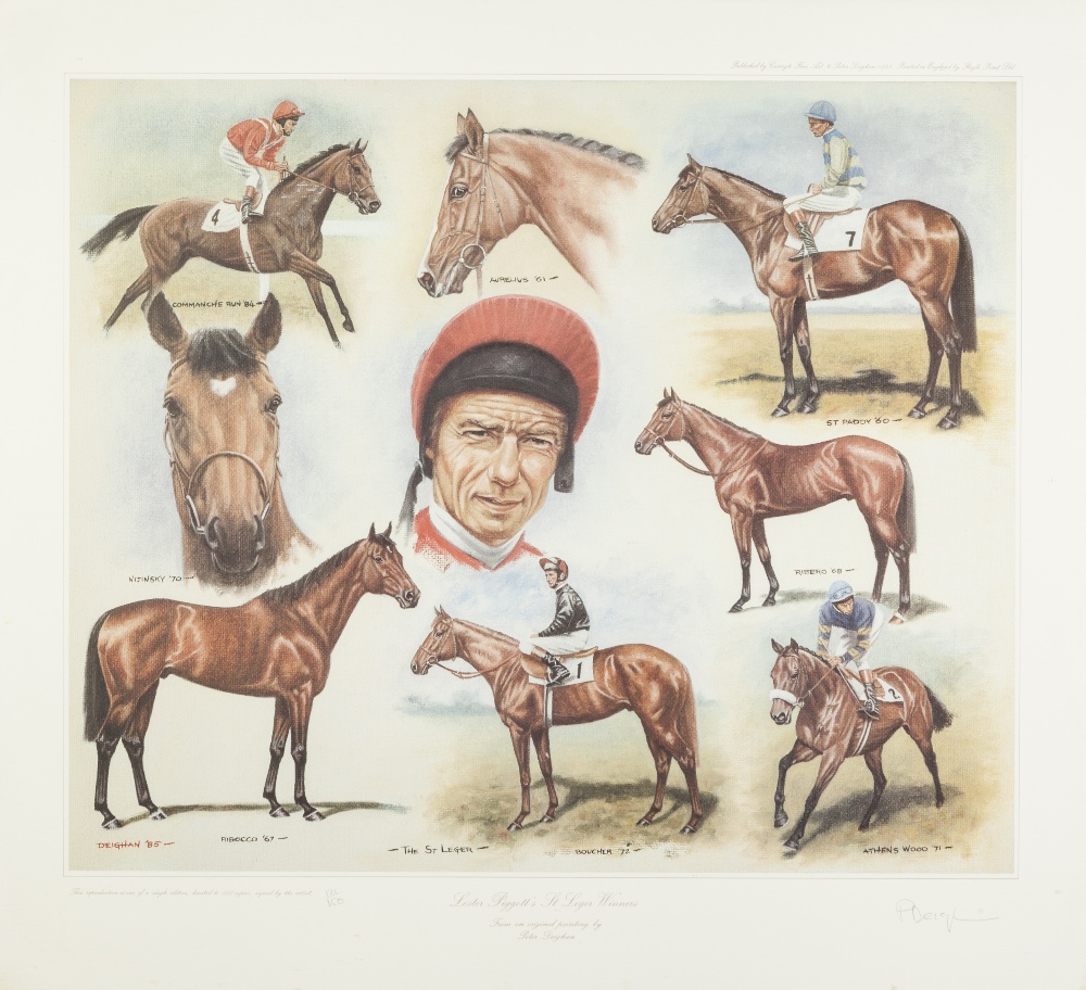 PETER DEIGHAN FOUR ARTIST SIGNED LIMITED EDITION COLOUR PRINTS OF LESTER PIGGOTT 'Oaks Winners' ' - Image 3 of 4