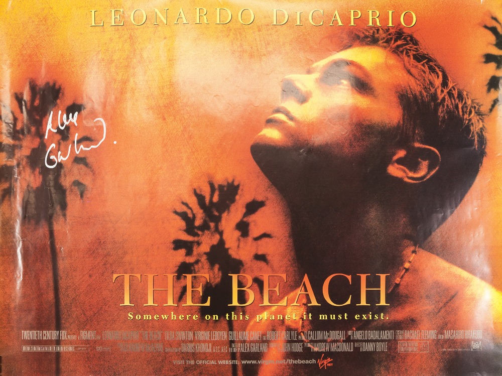 THE BEACH, STARRING LEONARDO DI CAPRIO, 2006, TWO FILM POSTERS SIGNED BY THE AUTHOR ALEX GARLAND,